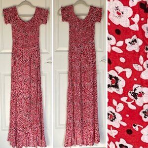 Tiare Hawaii Smocked Red Floral Hi-Lo Maxi Dress 29910